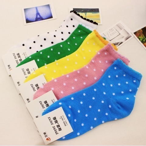 Hot Sales ! Free Shipping Candy Preppy Style Lace Decoration 100% Cotton Sock  With Polka Dot  HZX0089