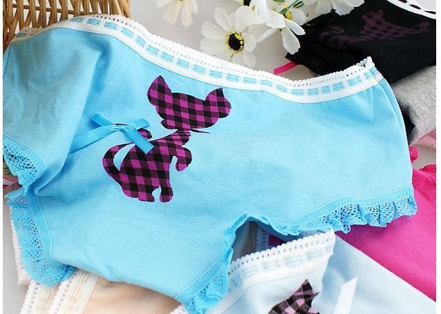Hot Sales! Free Shipping Cute Kittens Lace Panties Bow Cotton Sexy Ladies Underwear Triangle Panties HZX0002