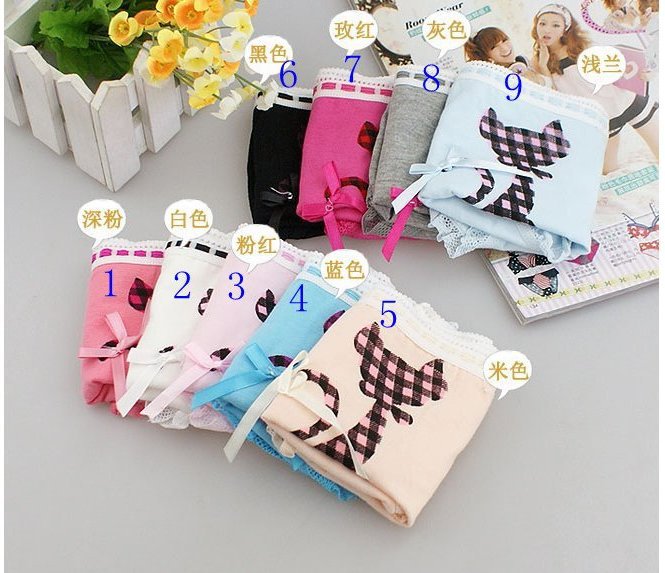 Hot Sales! Free Shipping Cute Kittens Lace Panties Bow Cotton Sexy Ladies Underwear Triangle Panties HZX0002