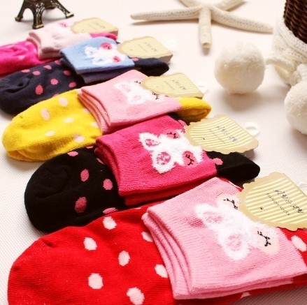 Hot Sales! Free Shipping Summer Candy Color Cartoon100% Cotton Socks  With Rabbit Padded HZX0047