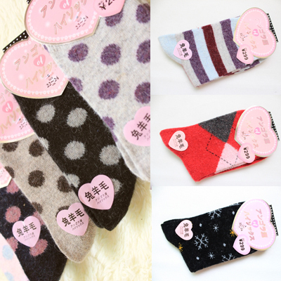 Hot Sales! Free Shipping Thickening Autumn And Winter Socks  With Stripe, Dot And Plaid , Rabbit Wool Socks  HZX0059