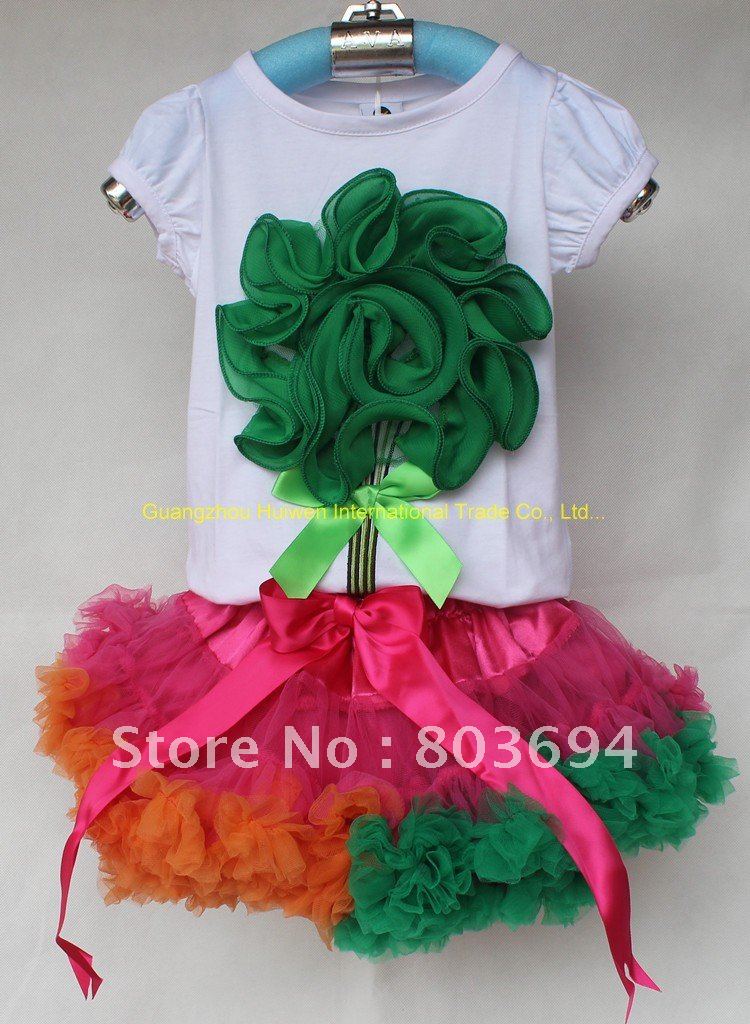 hot sell 2012 new design b2w2 flower top+tutu skirt 2pcs suit girls fashion style suit set  girl set  A-78