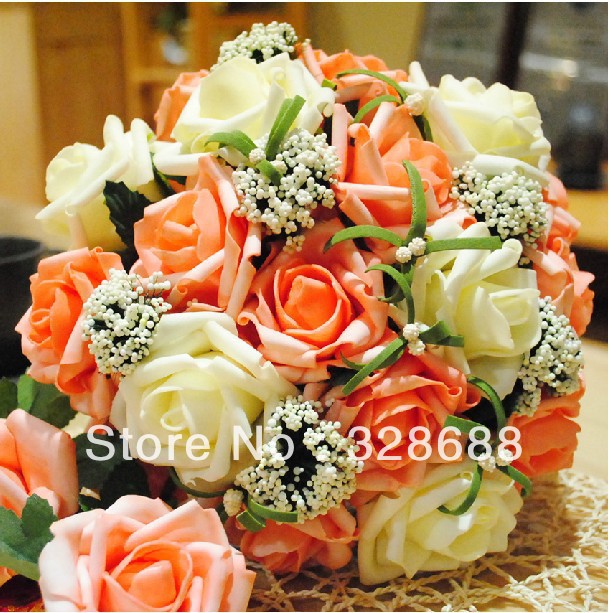 Hot Sell 30 Flowers Orange Rose Bridal Hand Flower/Wedding Throw Bouquet/Photography Props/Simulation Flower Wedding Bouquet