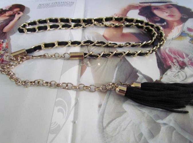 Hot sell!Alloy chain nubuck leather inlaid tassel hook thin belt A17431136818