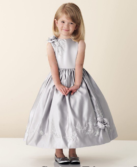 hot sell elegant silver color applique with embroidered sweet flower girl dresses,girl dresses  BZ0820031