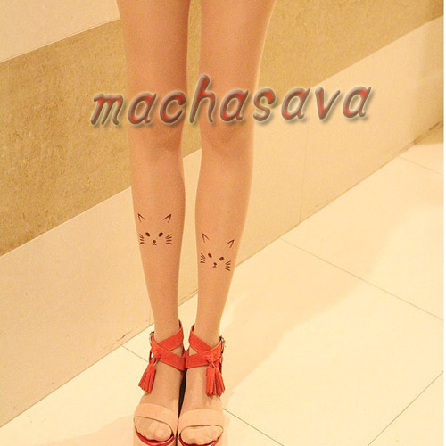 Hot Sell!! Fashion Lovely Cat Transparent Tattoo Tights Leggings Pantyhose Stockings