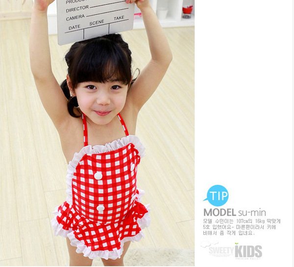 HOT SELL! Girls swimwear, baby bikini,  kid's bathing suit, Chil swimming wear red and white Checkered Plaid of White and Red
