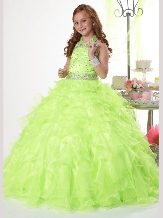 Hot Sell green ball gown halter floor-length Flower Dresses