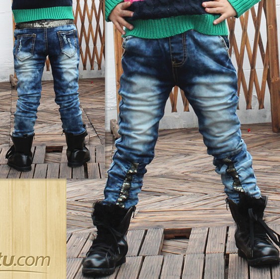 Hot sell Kids fashion individuality paillette jeans children's pants