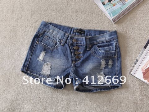 hot sell leisure style hole blue jeans short ,low waitst skinny denim shorts