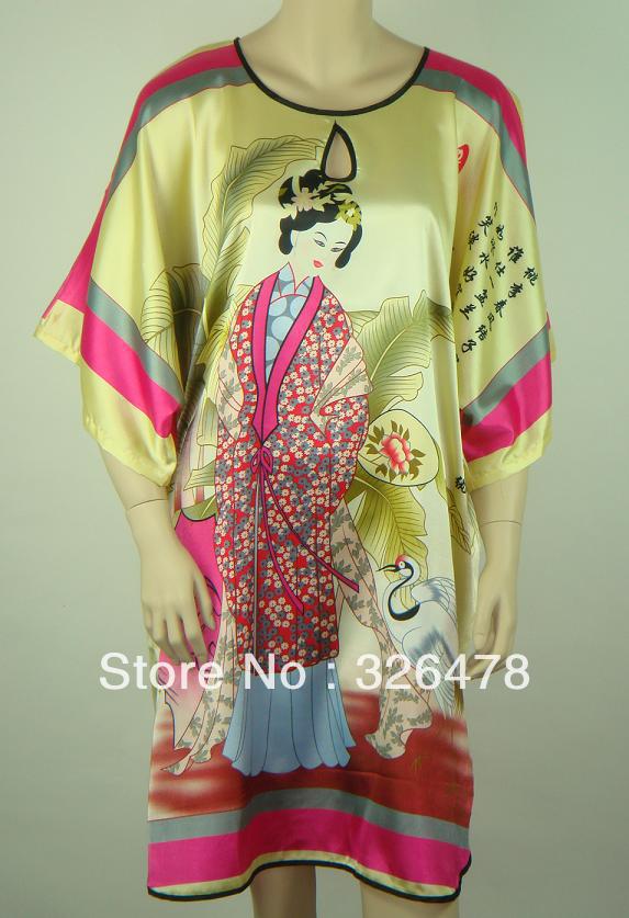 HOT SELL New Chinese Women's Silk Satin hand painting intimate&Sleep kimono robe gown Nightwear one size   S0077