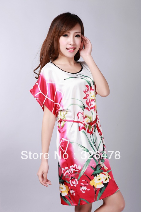HOT SELL New Chinese Women's Silk Satin hand painting intimate&Sleep kimono robe gown Nightwear one size   S0102-F