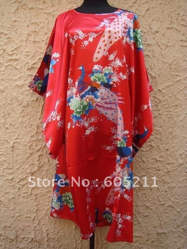 HOT SELL New Chinese Women's Silk Satin hand painting intimate&Sleep kimono robe gown Nightwear peafowl one size "LGD S4000"