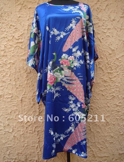 HOT SELL New Chinese Women's Silk Satin hand painting intimate&Sleep kimono robe gown Nightwear peafowl one size "LGD S4003"