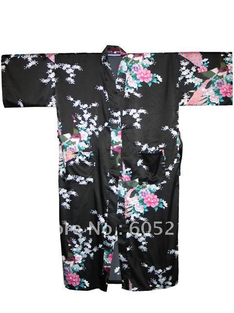 HOT SELL New Chinese Women's Silk Satin hand painting intimate&Sleep kimono robe gown Nightwear peafowl size S-XXXL"LGD S0005"