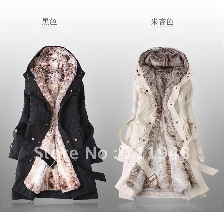 Hot sell! New Hooded Women's Fur Winter With Faux Fur Ling Long Coat Outerwear  free shipping