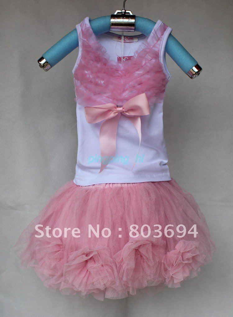 hot sell  Pink series .baby suit=Pink butterfly condole top + pink five flower bust skirthl-*-*