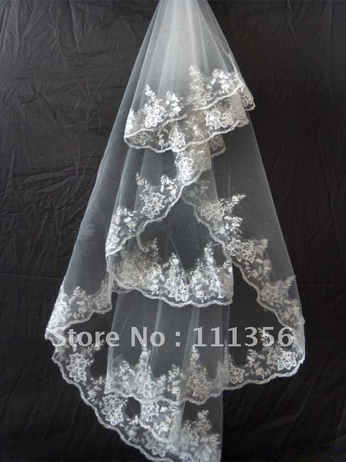 Hot sell pretty wedding bridal veil lace edge White Large with lace