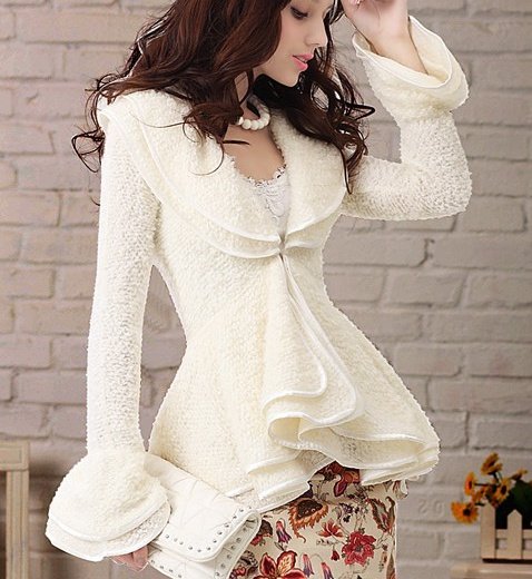 Hot sell Spring and Autum fashion lady knitted trench coat ,cashmere blended/cascading ruffles trumpet cuff /free shipping 124