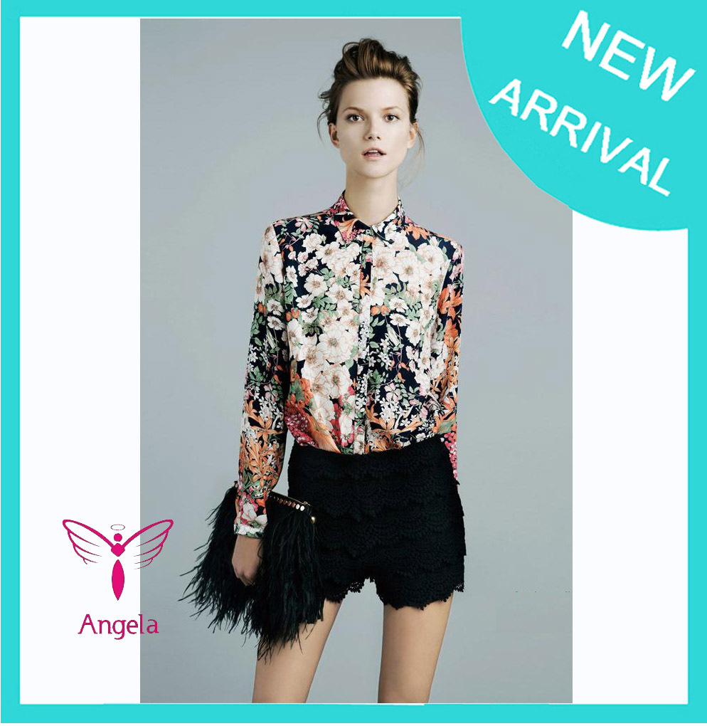 Hot sell Wholesale Women Vintage Flower Print Long Sleeve Chiffon Blouses Ladies Fashion Shirts Free Shipping WSH-045