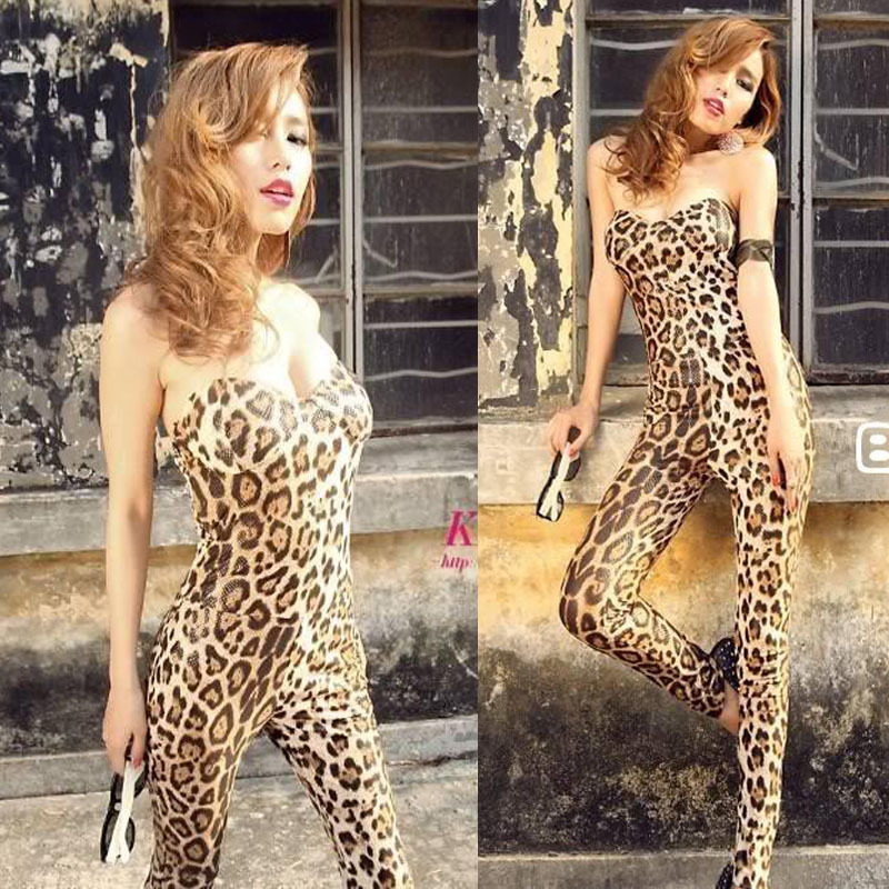 Hot Sell Women Lady Leopard Sexy Club stretchy Wrapped chest Jumpsuit.Fashion Padded bra cups Skinny Jumpsuit.(Free Shipping)