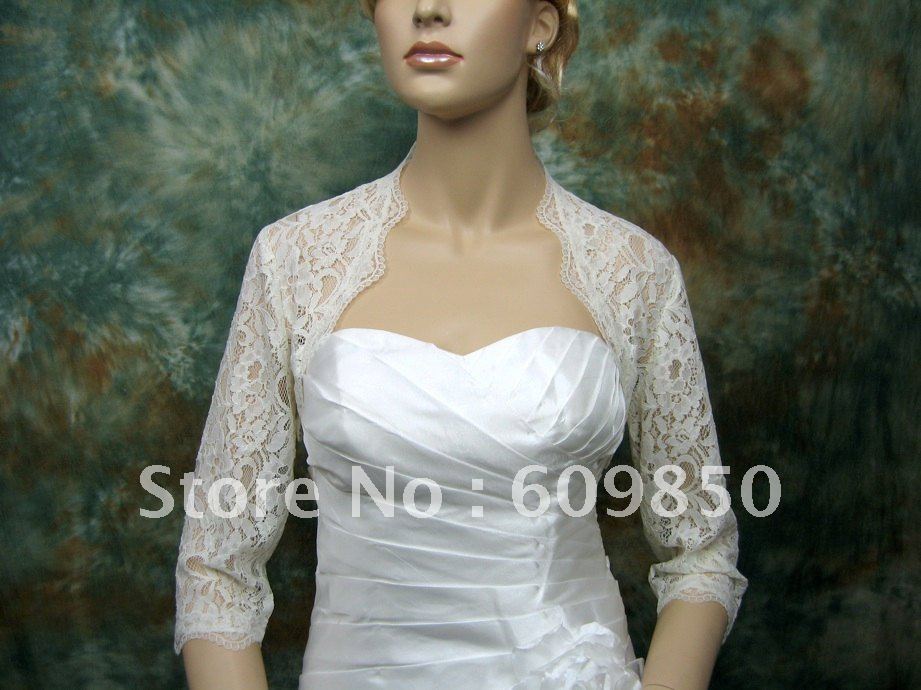 Hot seller  Fast delivery 3/4 sleeve   white lace fashion bridal wedding jacket