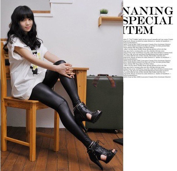 Hot Seller Shiny Metallic High Waist Black Stretch Leather Leggings/Tights/Pants S/M/L Wholesale 1pcs
