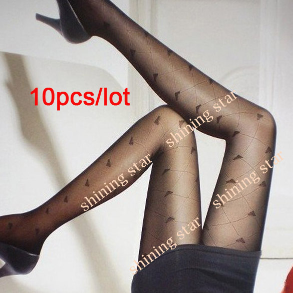 Hot Selling 10pcs/lot Women's Sexy Tights Pantyhose Loving Heart Pattern Sheer Stockings S 10281