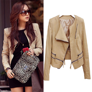 Hot-selling 2011 motorcycle solid color zipper paragraph decoration slim short design o-neck water wash cattle leather clothing