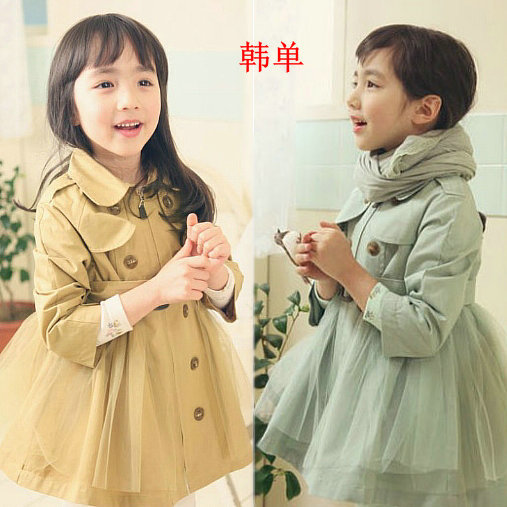 Hot-selling 2012 autumn children's clothing female child gauze clothing double breasted long design outerwear