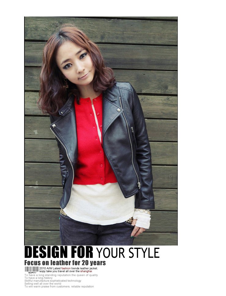 Hot Selling!2012 New Fashion Womens Black Top leather Jacket Rivet Zipper PU Leather Jacket  Short Coat Outerwear F P3