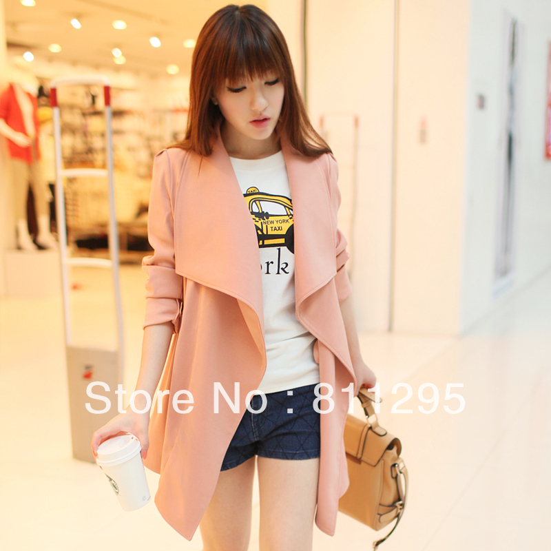 HOT Selling 2012 solid color ol long-sleeve turn-down collar medium-long slim waist trench outerwear suit free shipping