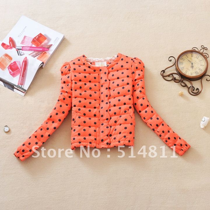 Hot selling!2012 winter fashion polka dot short  women down jacket Free shipping
