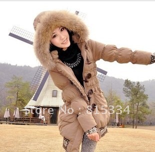 Hot selling 2012 Winter national trend Parka, unique horn button and  fur collar with a hood down coat outerwear free shiipping