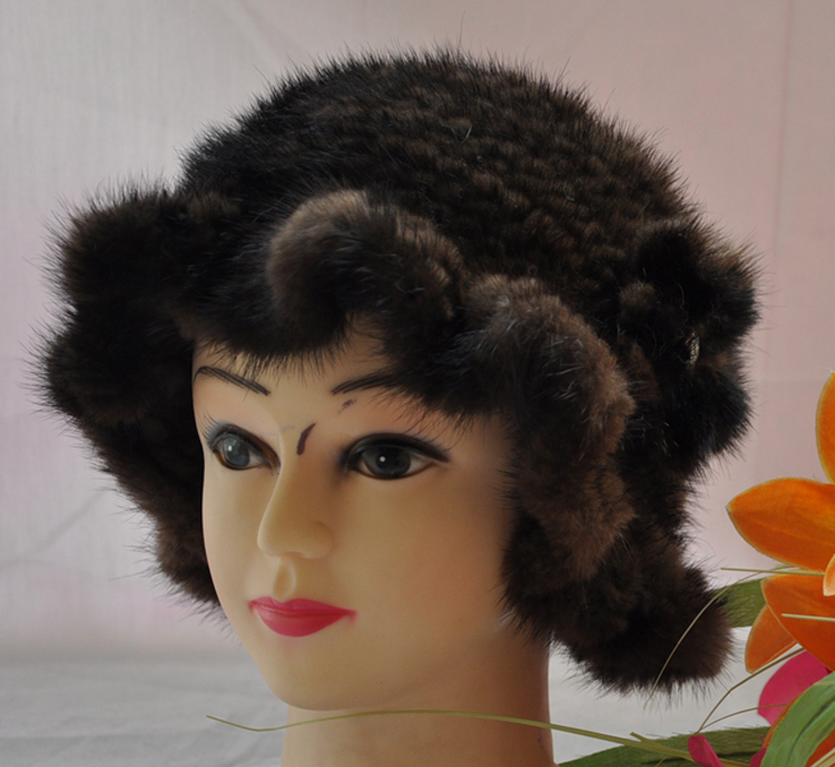 Hot-selling 2013 mink knitted cap mink knitted fedoras knitted ruffle hem marten hat