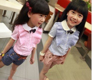 Hot selling! 5sets/lot ,Pleated collar shirt,Cotton 2 color girls blouse,girls shirt girls fashion,wholesale