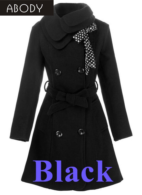 Hot-Selling !!  ABODY  Fashion Women's Trench Coat Lady Winter Coat Outerwear Double Breasted Black ,Free Shipping Wholesale
