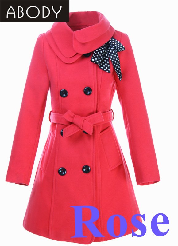 Hot-Selling !!  ABODY  Fashion Women's Trench Coat Lady Winter Coat Outerwear Double Breasted Rose ,Free Shipping Wholesale