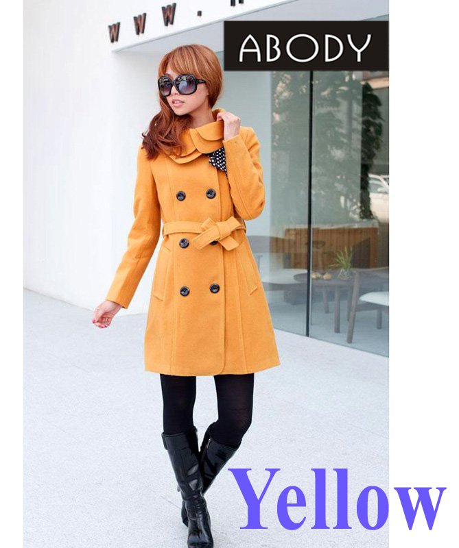 Hot-Selling !!  ABODY  Fashion Women's Trench Coat Lady Winter Coat Outerwear Double Breasted Yellow ,Free Shipping Wholesale