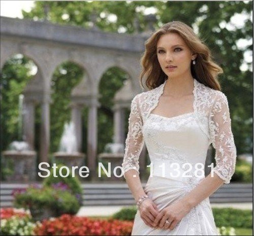 Hot Selling Amazing Fashion Sexy 3/4 Sleeve Lace White Custom Made Wedding Jacket Bridal Wraps 2012