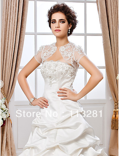Hot Selling Amazing Fashion Sexy Cap Sleeve Lace White Wedding Jacket Bridal Wraps 2012 Free Shipping