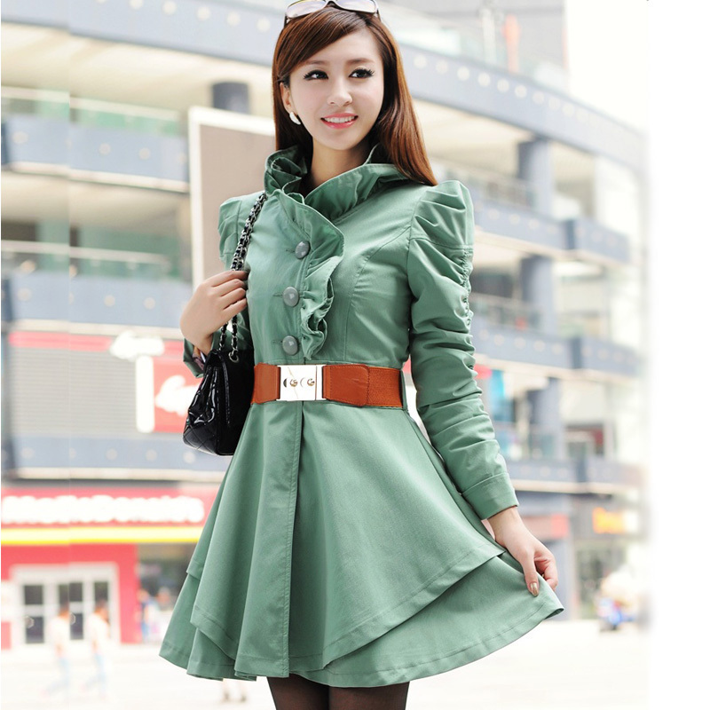 Hot-selling autumn 2012 slim elegant ruffle collar ol single breasted women's trench