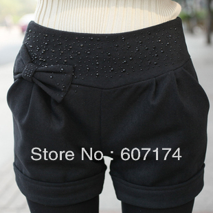 Hot-selling autumn and winter all-match woolen shorts ladies boot cut jeans roll-up hem slim shorts Size:S-XXXXL #2342