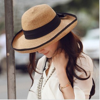 Hot-selling bag large brim straw hat women's bow sunbonnet fedoras