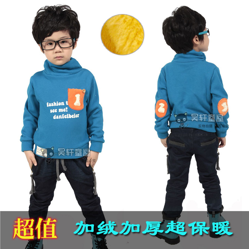 Hot-selling ! boys clothing children thickening turtleneck basic shirt fleece velvet long-sleeve T-shirt plus velvet