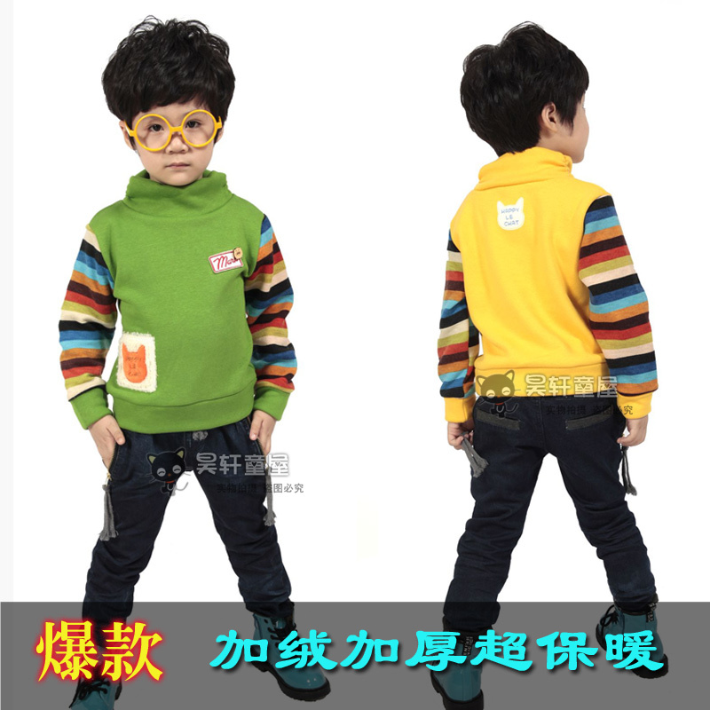 Hot-selling ! boys clothing children thickening turtleneck basic shirt fleece velvet long-sleeve T-shirt thermal