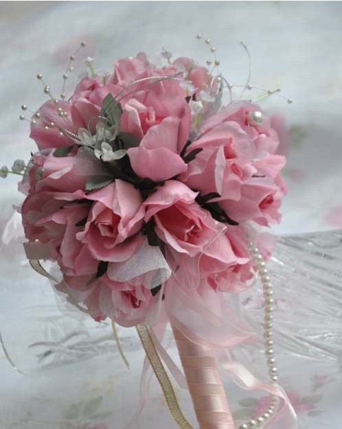 Hot Selling Bridal Bouquet Simulation Rose Lily Artificial Flowers Five Colors Off White.Pink.Rose Red.Champagne.Pink+Orange Mix
