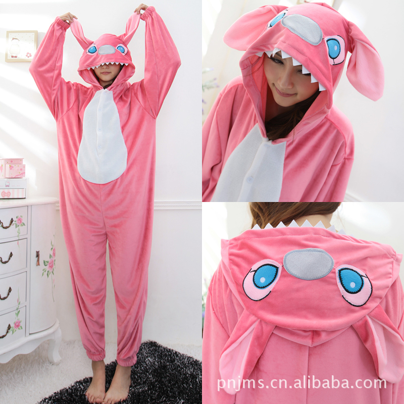 Hot-selling cartoon stitch winter coral fleece one piece sleepwear pink