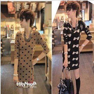 Hot selling, Casual fashion print DOT BOW sweater women cardigan pullover, Sweaters for women, Free shipping