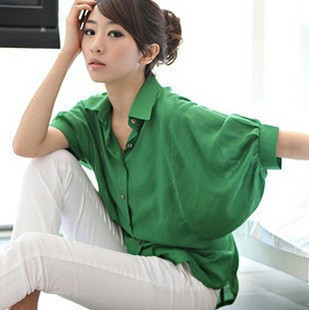 Hot-selling casual shirt batwing shirt green white